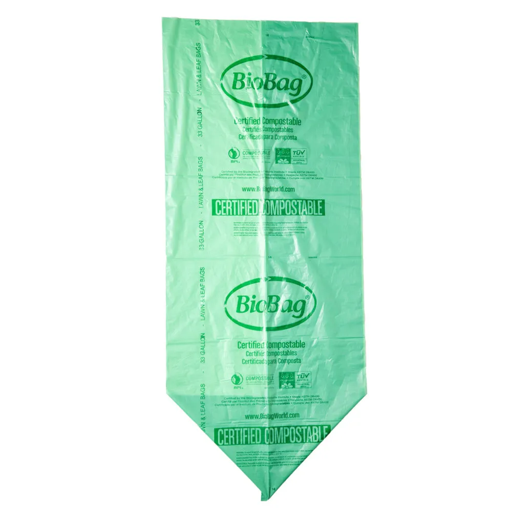32.5" x 41" x 1 mil 33 Gallon Green Compostable Plastic Lawn, Leaf, And Garden Waste Bags (120 Bags, 10 Bags/Box, 12 Boxes/Case)