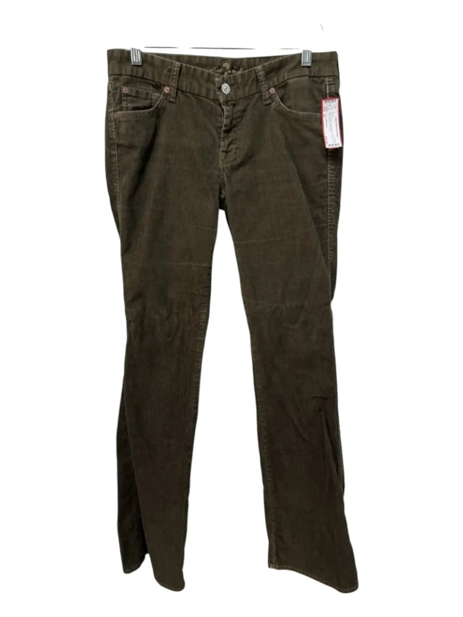 7 For All Mankind Size 30 Olive Green Cotton Blend Corduroy Low Rise Pants
