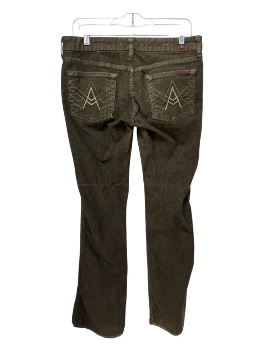 7 For All Mankind Size 30 Olive Green Cotton Blend Corduroy Low Rise Pants