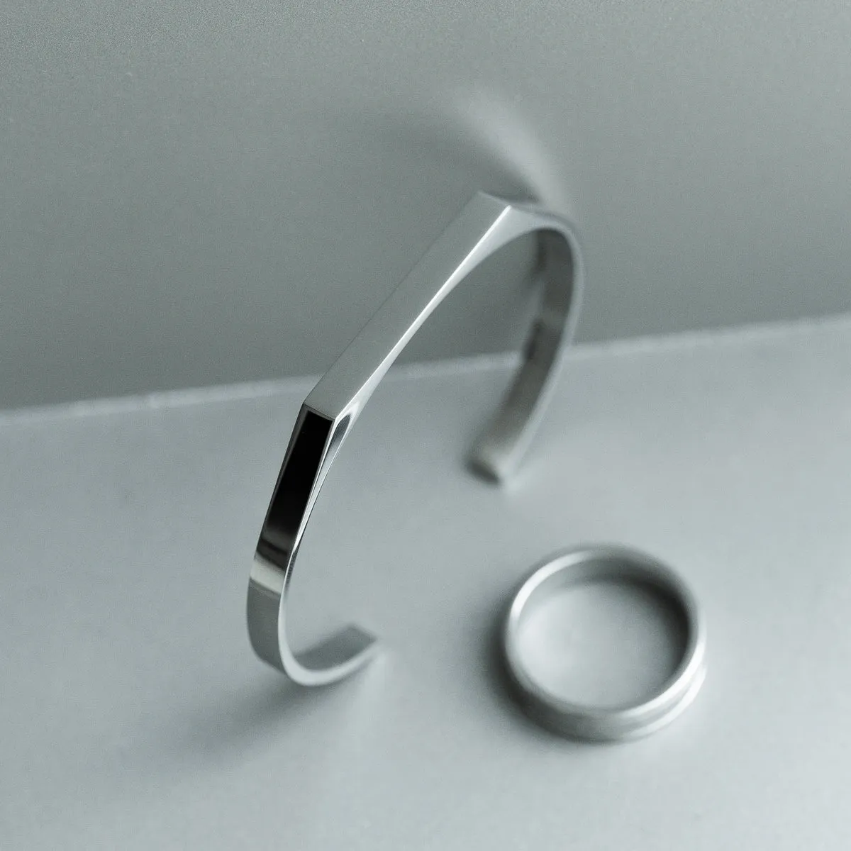 Adjustable Signet Cuff Bangle - Silver