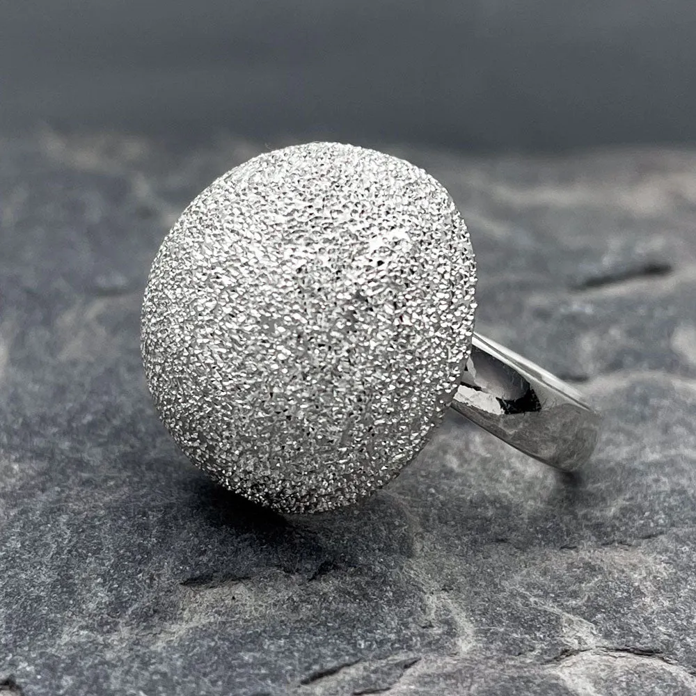 Artemis - Glitter Dome Adjustable Silver Ring