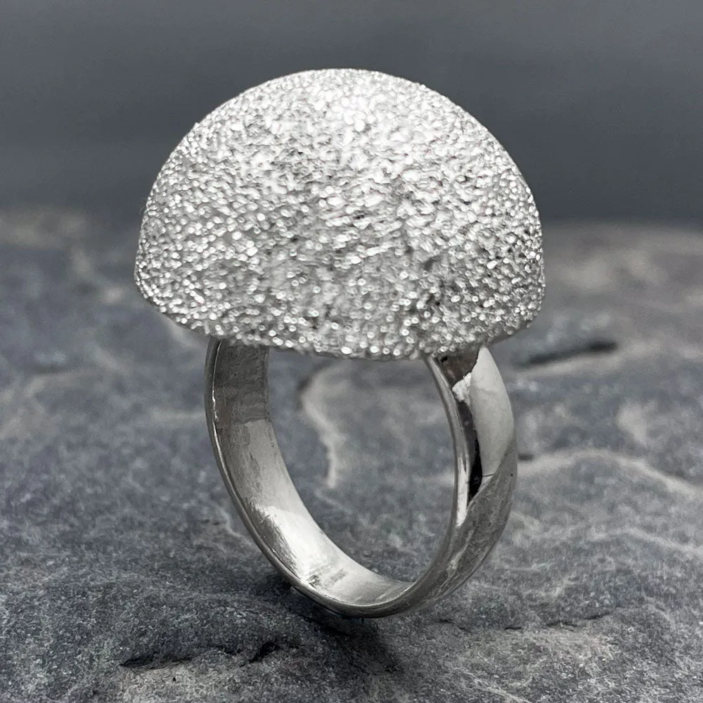 Artemis - Glitter Dome Adjustable Silver Ring