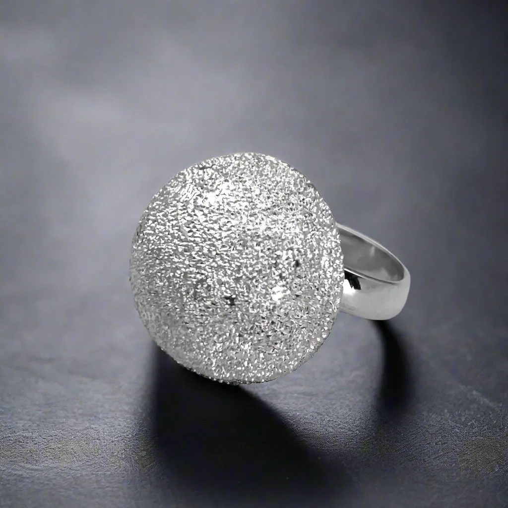 Artemis - Glitter Dome Adjustable Silver Ring