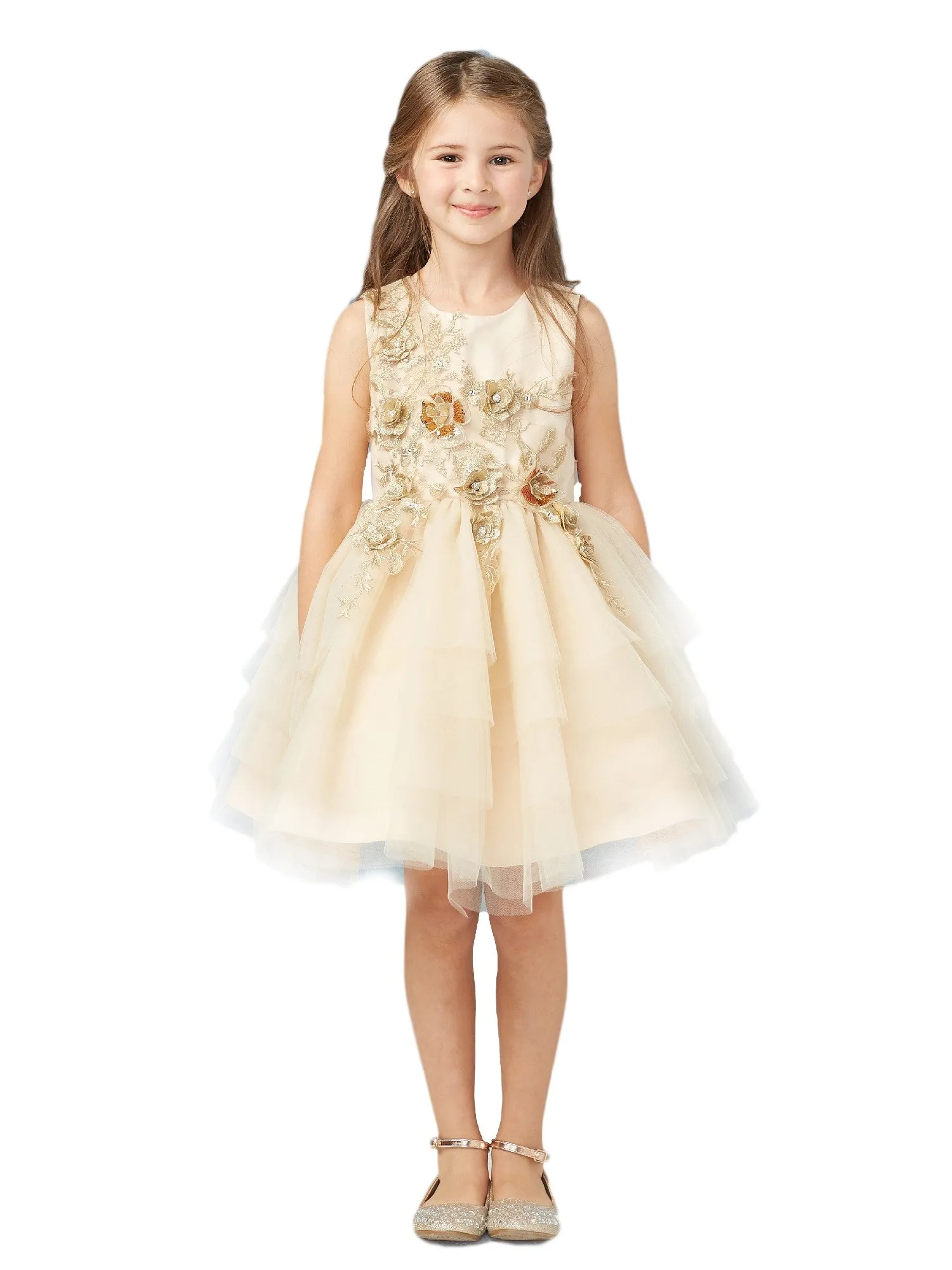Big Girls Champagne Lace Layered Tulle Pageant Easter Dress 8-14