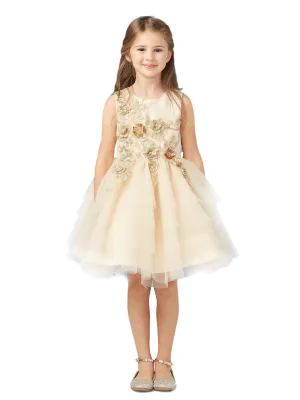 Big Girls Champagne Lace Layered Tulle Pageant Easter Dress 8-14
