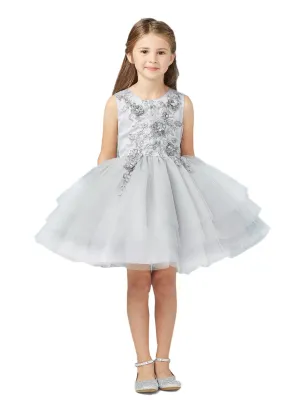 Big Girls Silver Lace Layered Tulle Pageant Easter Dress 8-14