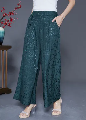 Blackish Green Silk Straight Pants High Waist Tassel Summer LY5415