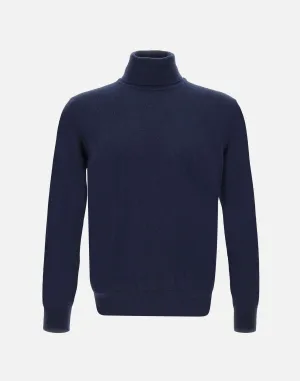 Blue Wool and Cashmere Turtleneck Sweater