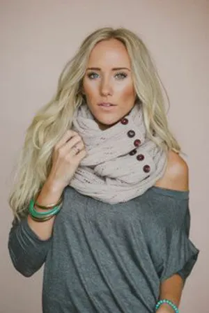 Boho Buttons Infinity Scarf Oatmeal Chunky Soft Multiple Wood Button Winter Eternity Scarves