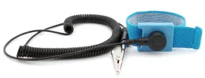 Botron B9628 Adjustable Blue Elastic Wrist Strap with 1/8" Snap, Constant Contact Hinge & 12&#039; Coil Cord