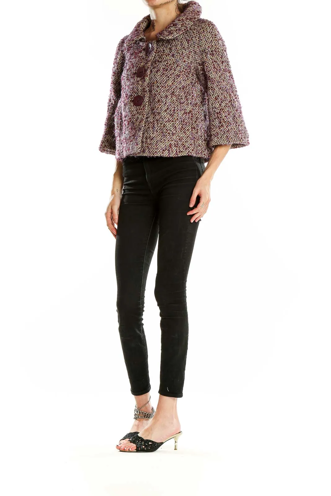 Burgundy Tweed Cropped Jacket