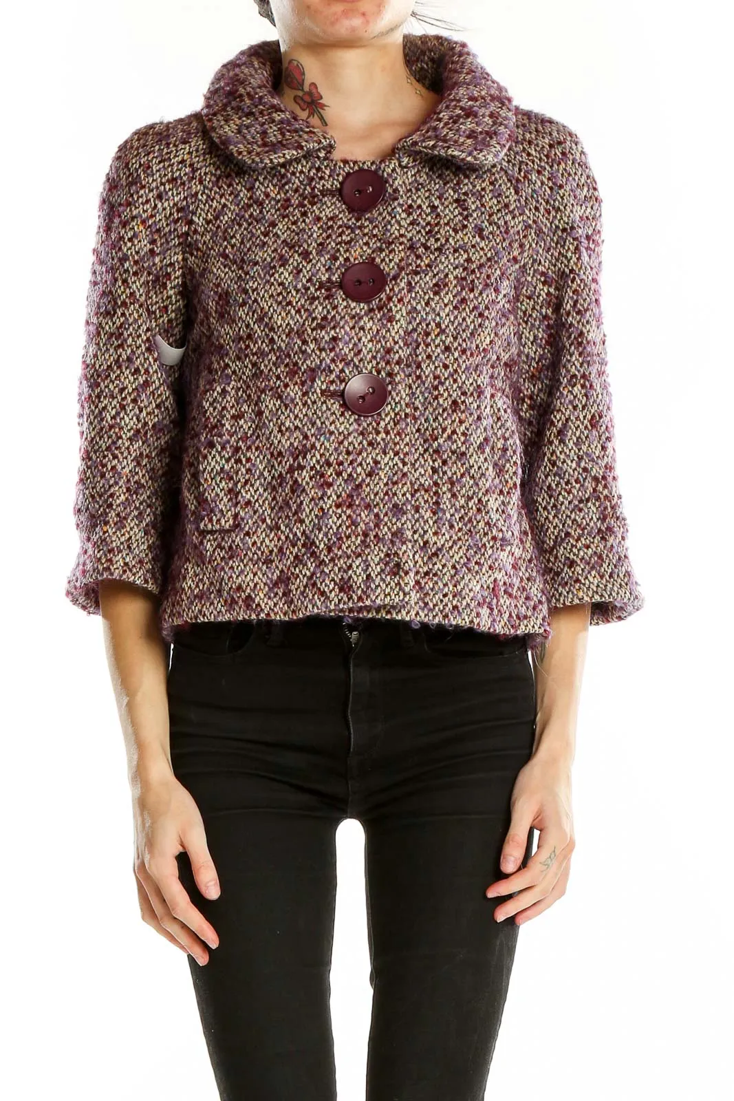 Burgundy Tweed Cropped Jacket