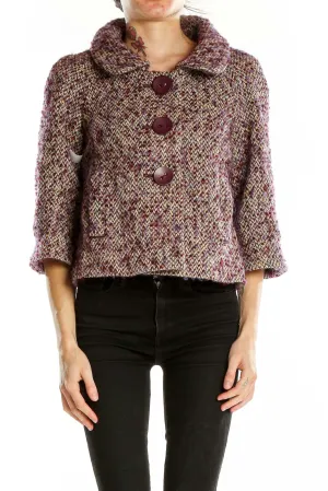 Burgundy Tweed Cropped Jacket