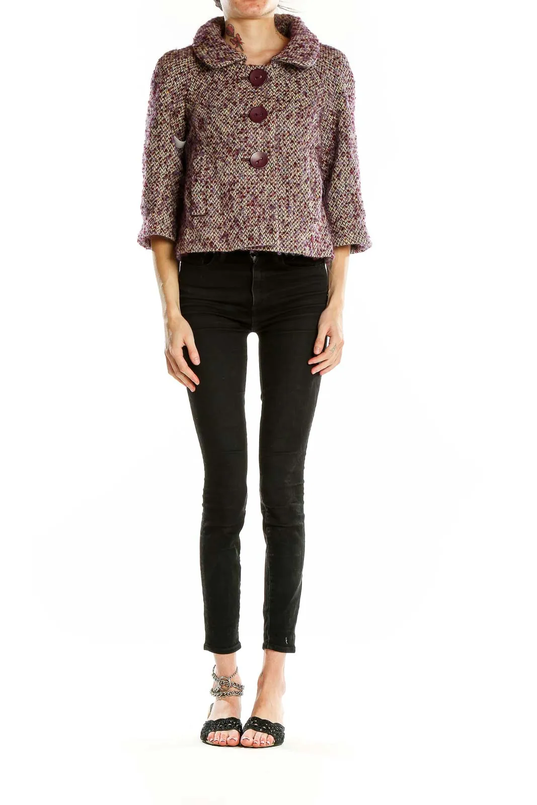 Burgundy Tweed Cropped Jacket