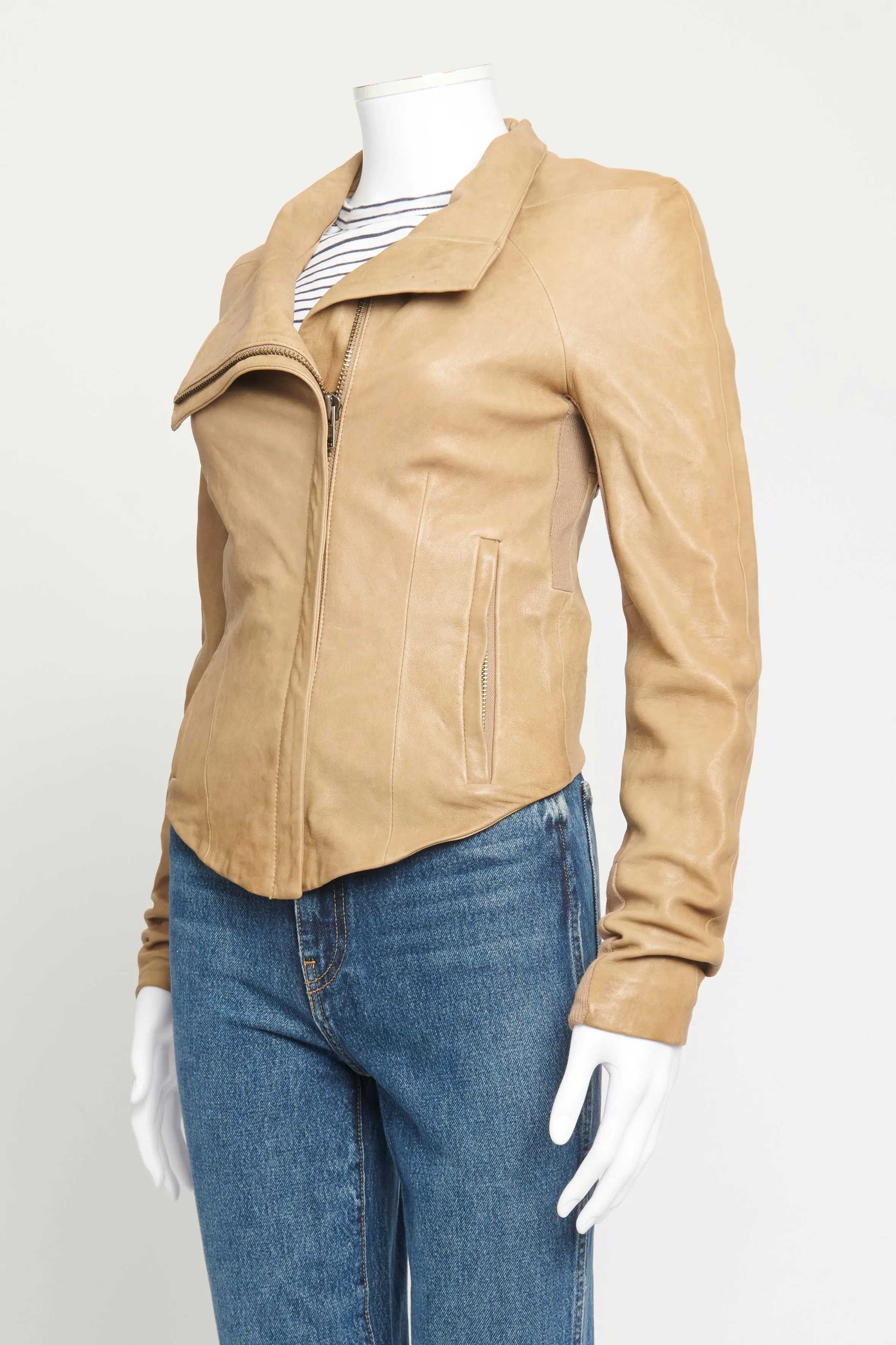 Camel Lambskin Preowned Cropped Jacket