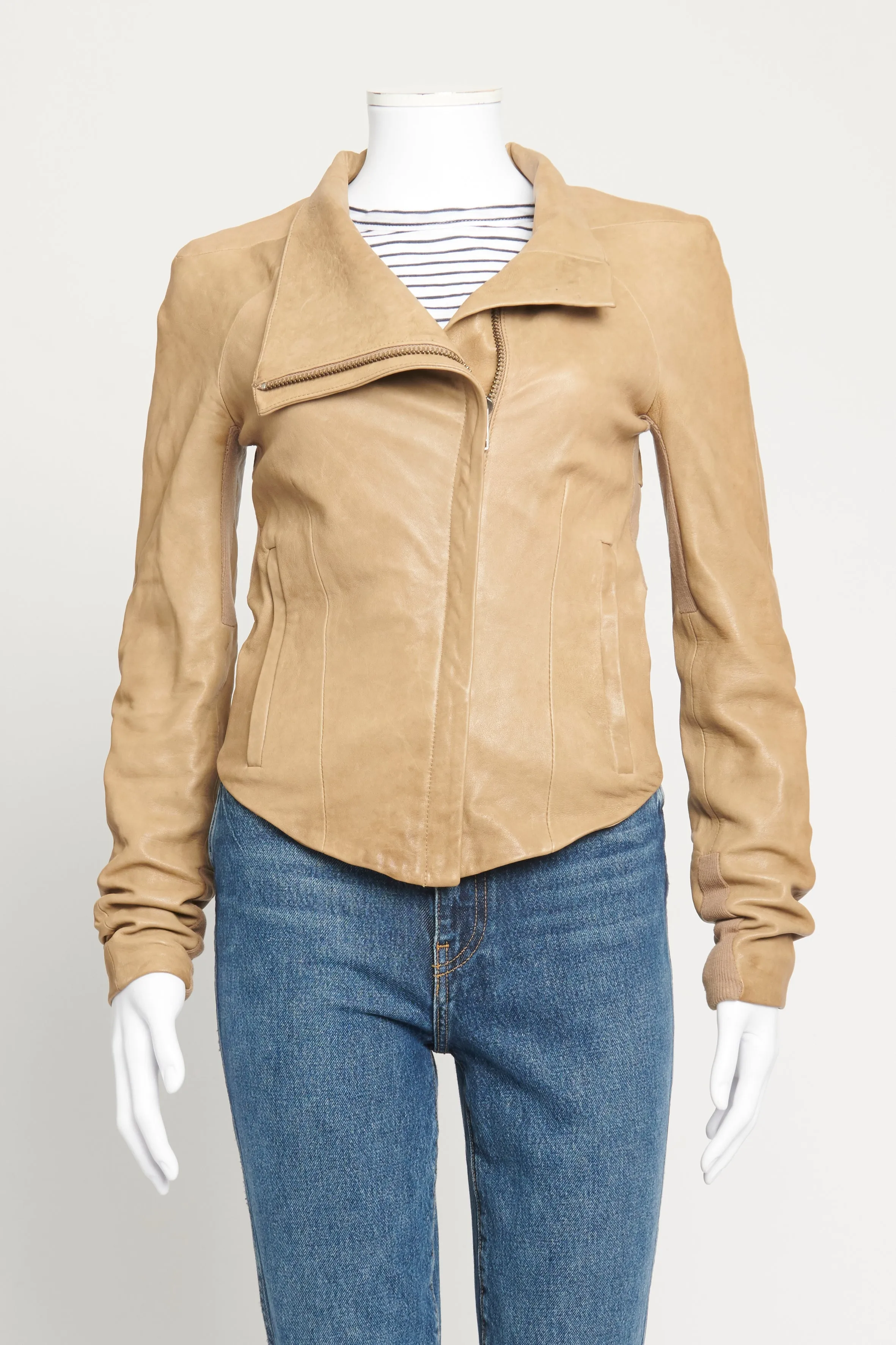 Camel Lambskin Preowned Cropped Jacket