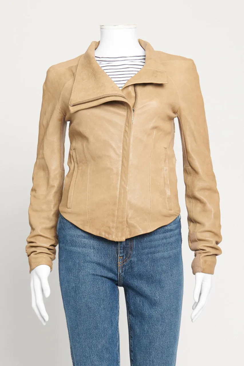 Camel Lambskin Preowned Cropped Jacket