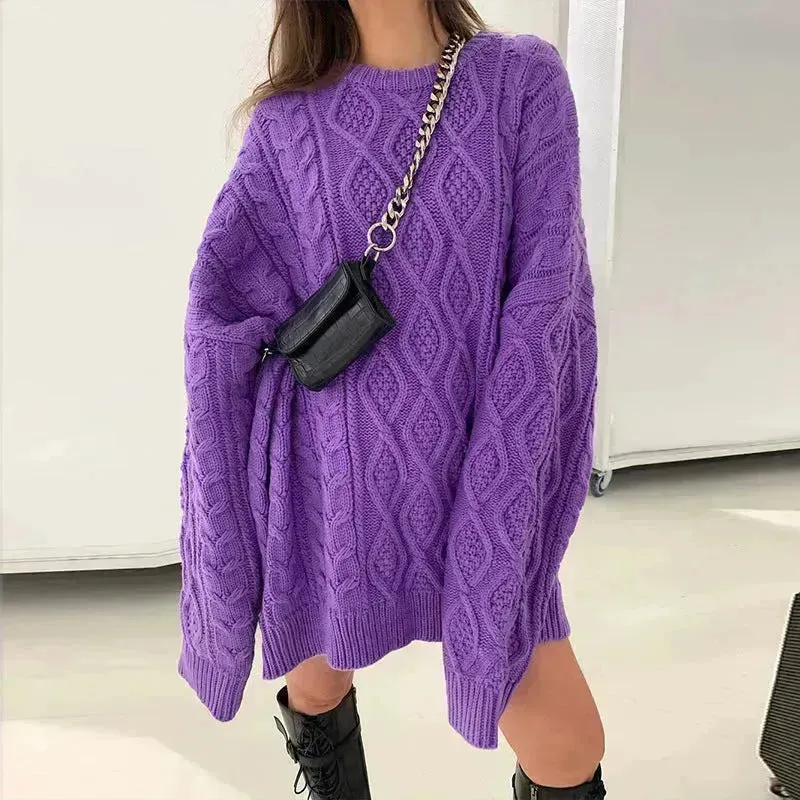 Casual Oversize Hip pop style Round neck Knitted Twist Sweater dress