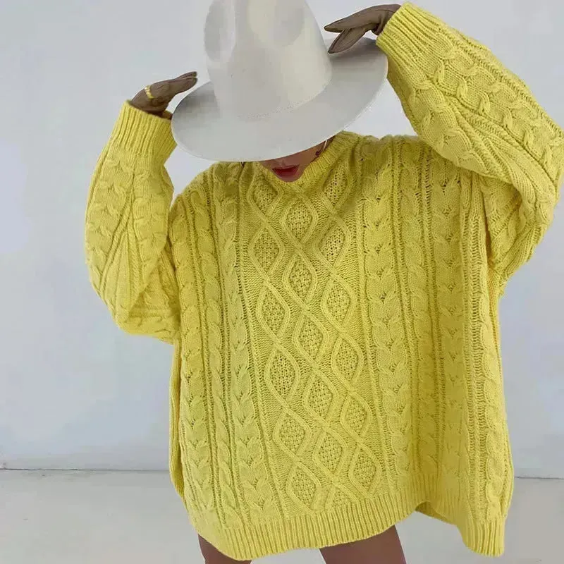 Casual Oversize Hip pop style Round neck Knitted Twist Sweater dress