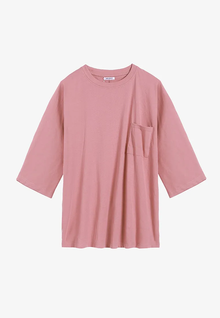 Cavina Cropped Sleeves Cotton Tee - Purple