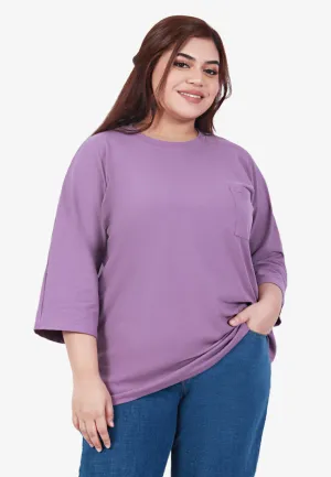 Cavina Cropped Sleeves Cotton Tee - Purple