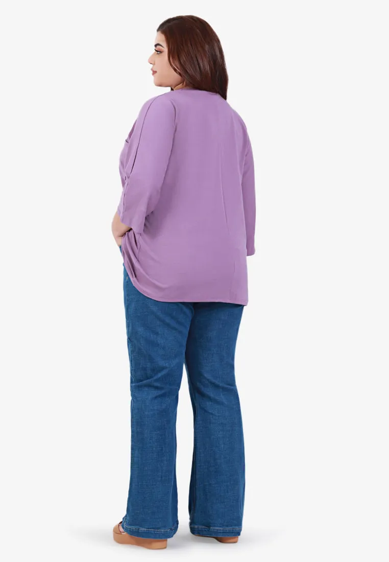 Cavina Cropped Sleeves Cotton Tee - Purple