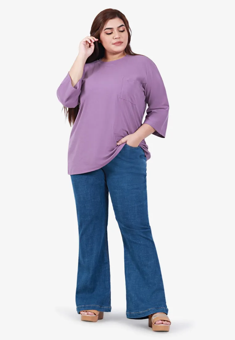 Cavina Cropped Sleeves Cotton Tee - Purple