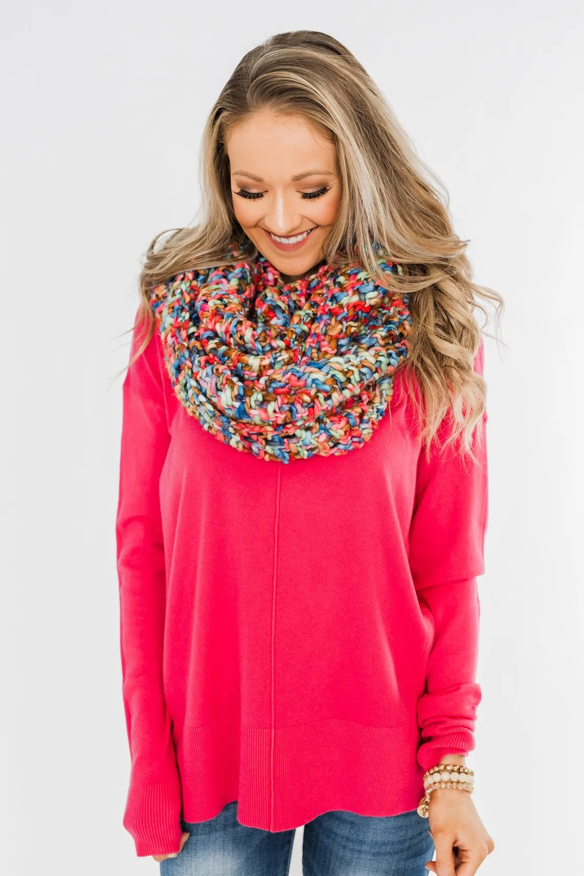 Chunky Knit Infinity Scarf- Multi-Colored
