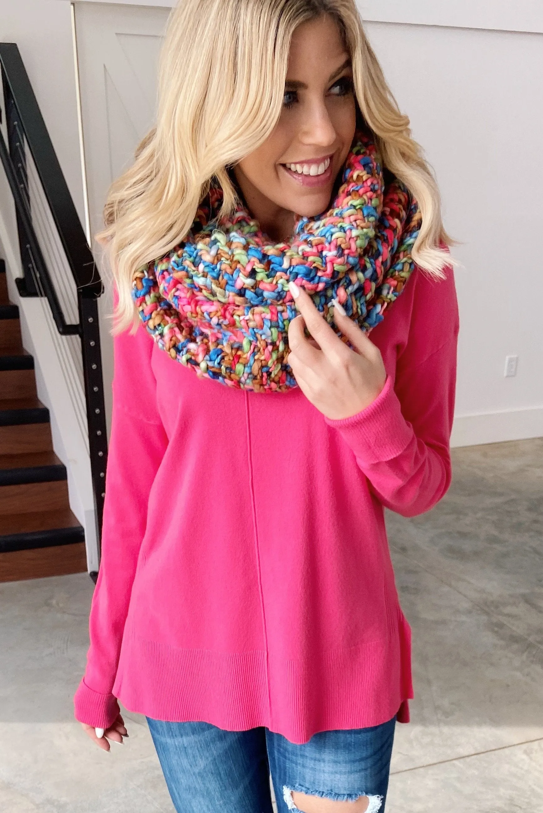 Chunky Knit Infinity Scarf- Multi-Colored