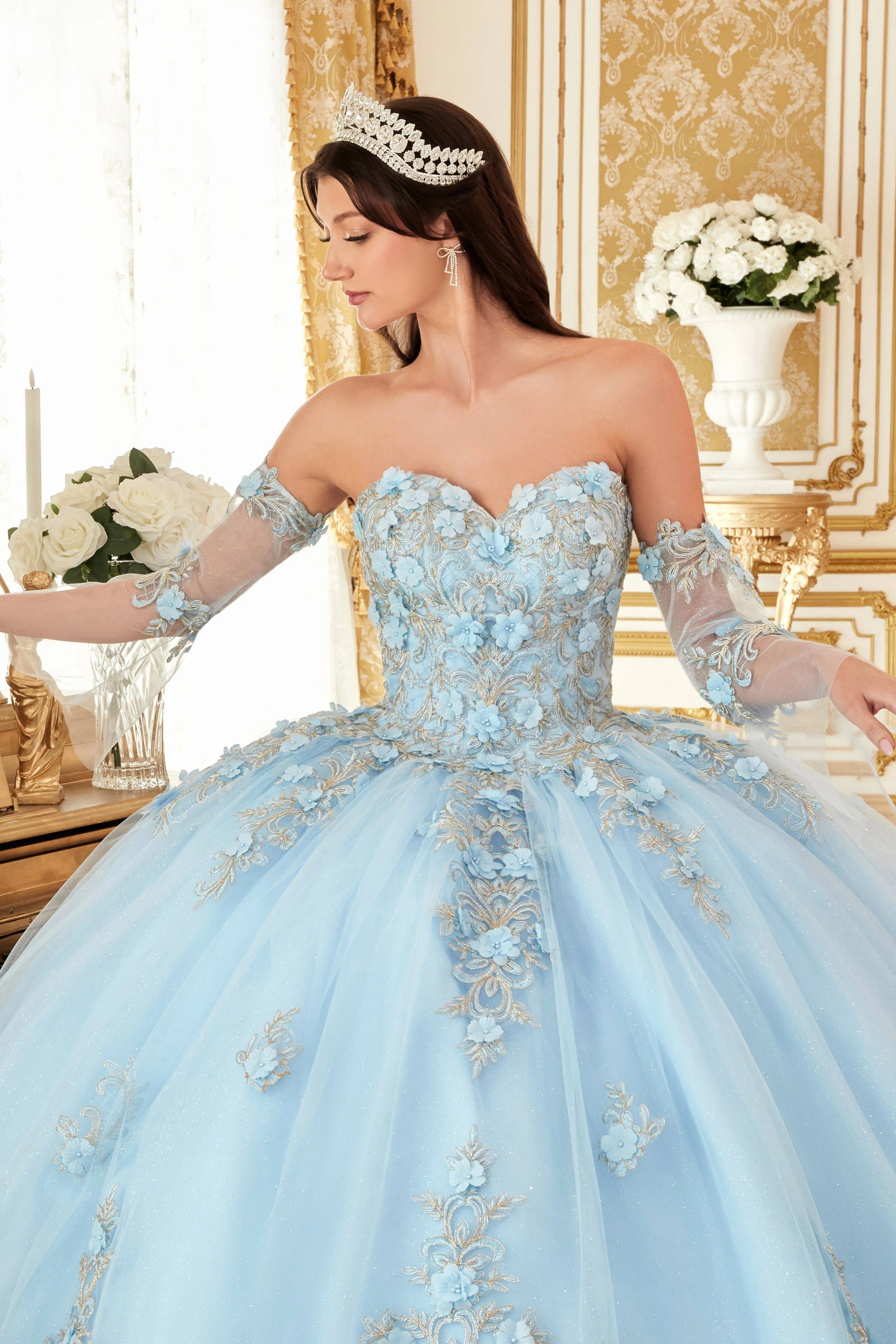 Cinderella Divine 15714 Ladivine Layered Floral Ball Gown Quinceanera Dress