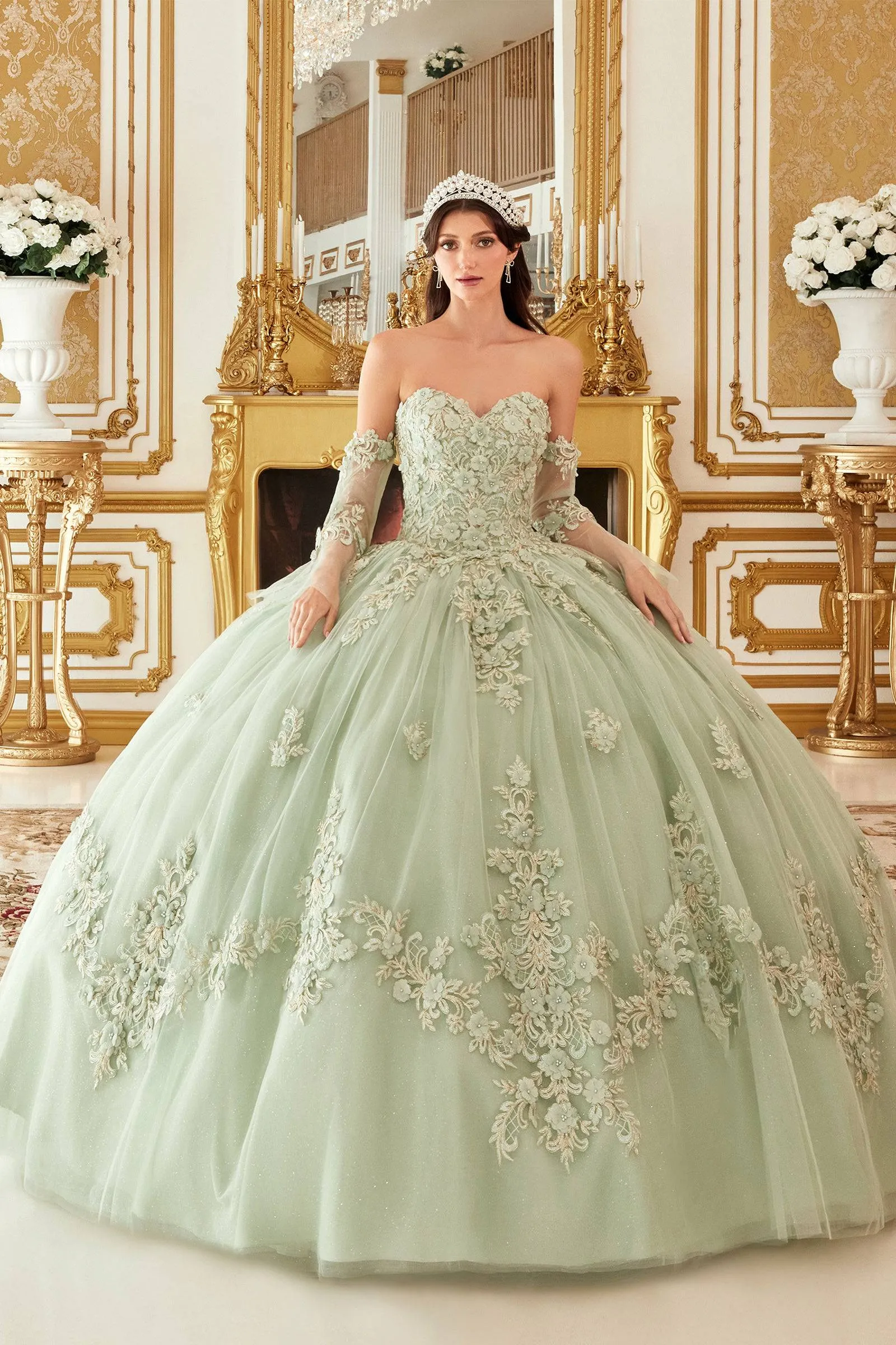 Cinderella Divine 15714 Ladivine Layered Floral Ball Gown Quinceanera Dress