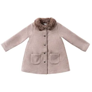 coat wool fur lined with collar - cocoa