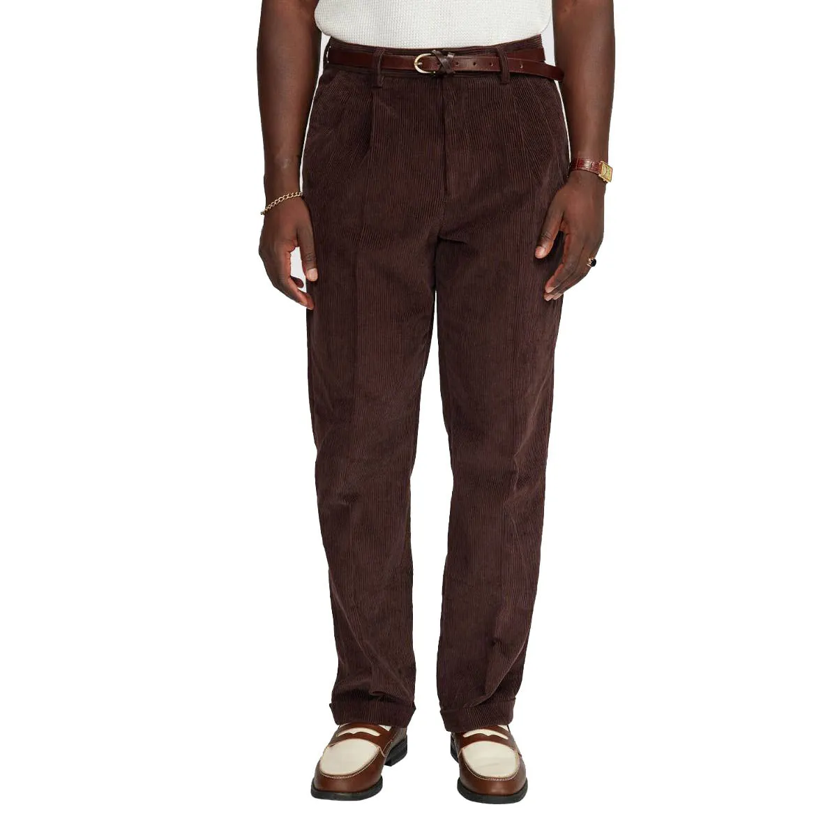 Cord Pleated Pants - Brown