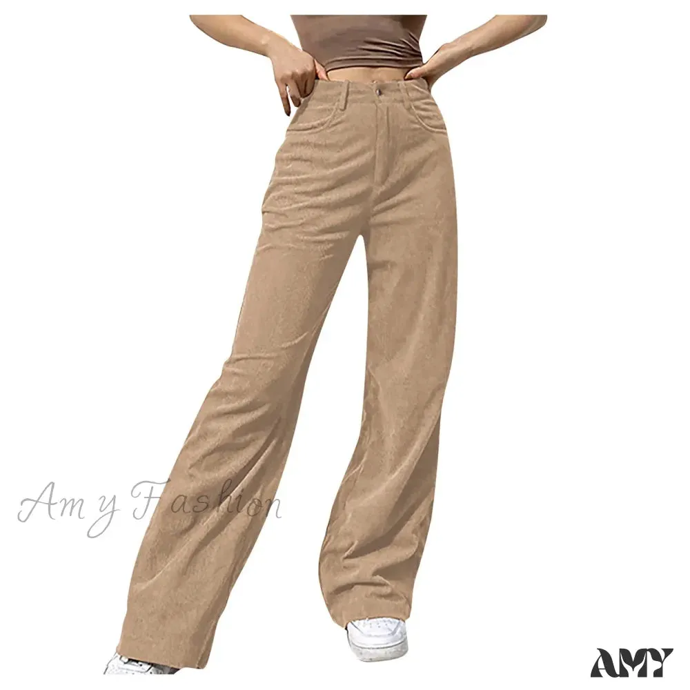 Corduroy Retro High Waist Straight Leg Casual Pants