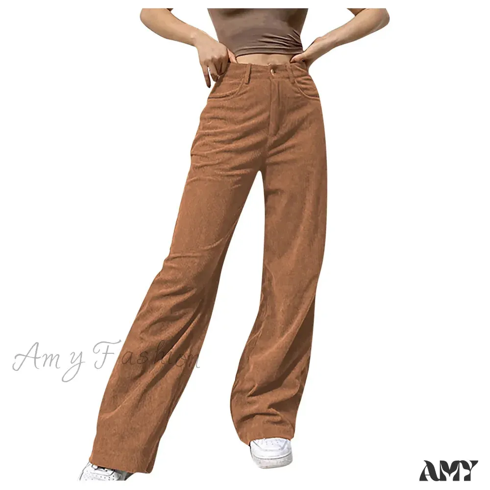 Corduroy Retro High Waist Straight Leg Casual Pants