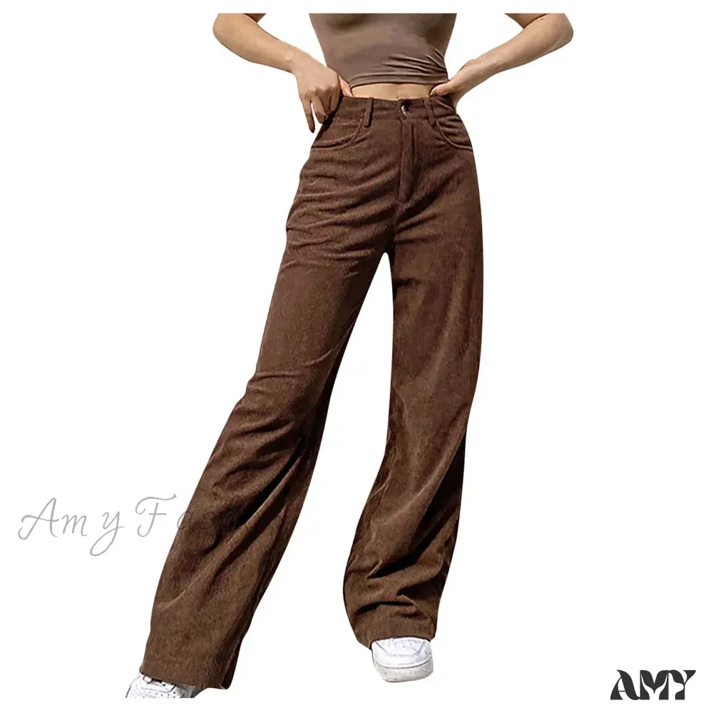 Corduroy Retro High Waist Straight Leg Casual Pants