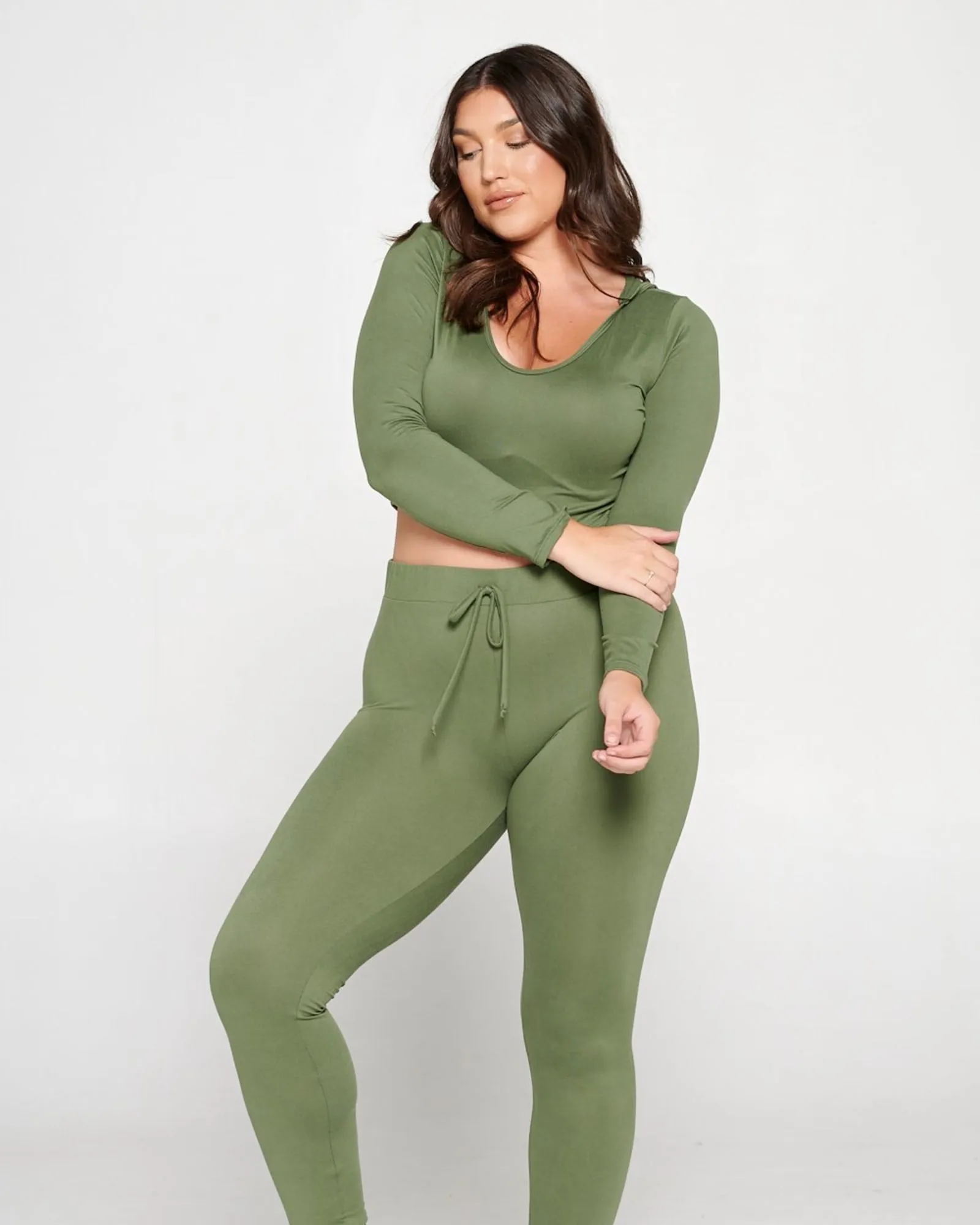Crop Pullover Hoodie and Sweatpants Set | Moss