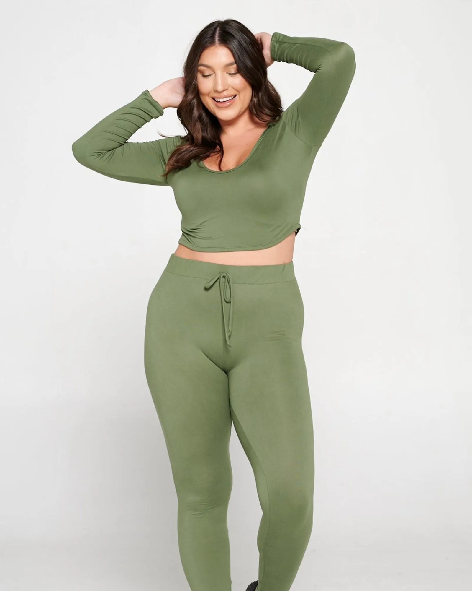 Crop Pullover Hoodie and Sweatpants Set | Moss