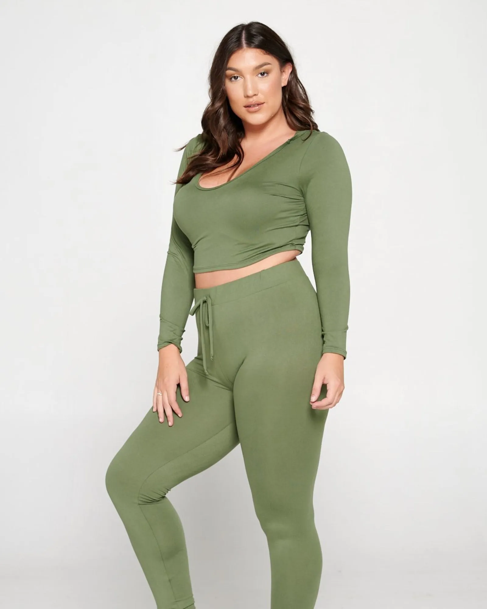 Crop Pullover Hoodie and Sweatpants Set | Moss