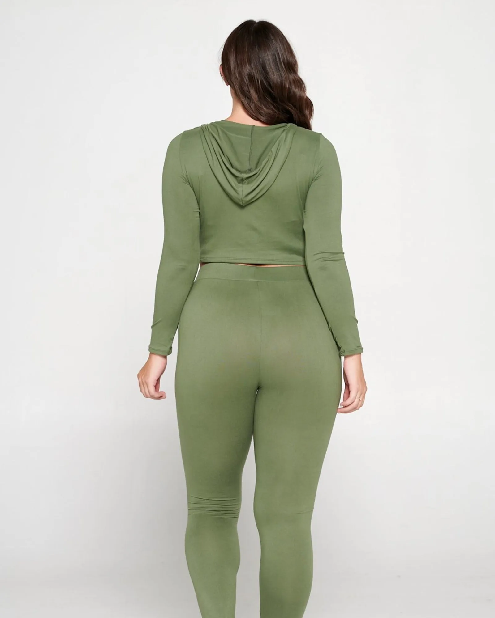 Crop Pullover Hoodie and Sweatpants Set | Moss