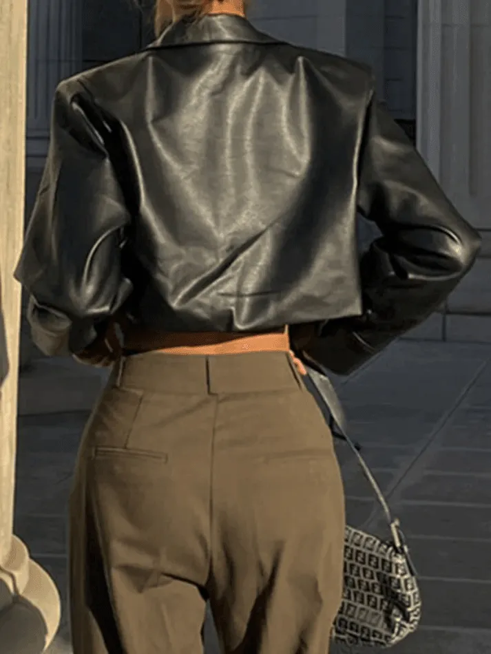 Cropped Black Faux Leather Biker Jacket