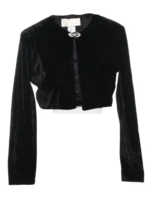 Cropped Black Velvet Evening Jacket - M