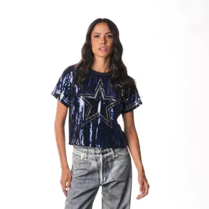 DALLAS COWBOYS SEQUIN CROPPED TEE - NAVY