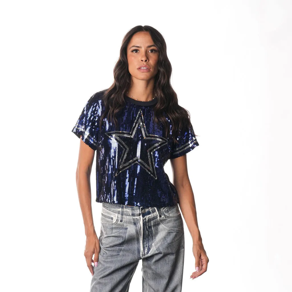 DALLAS COWBOYS SEQUIN CROPPED TEE - NAVY