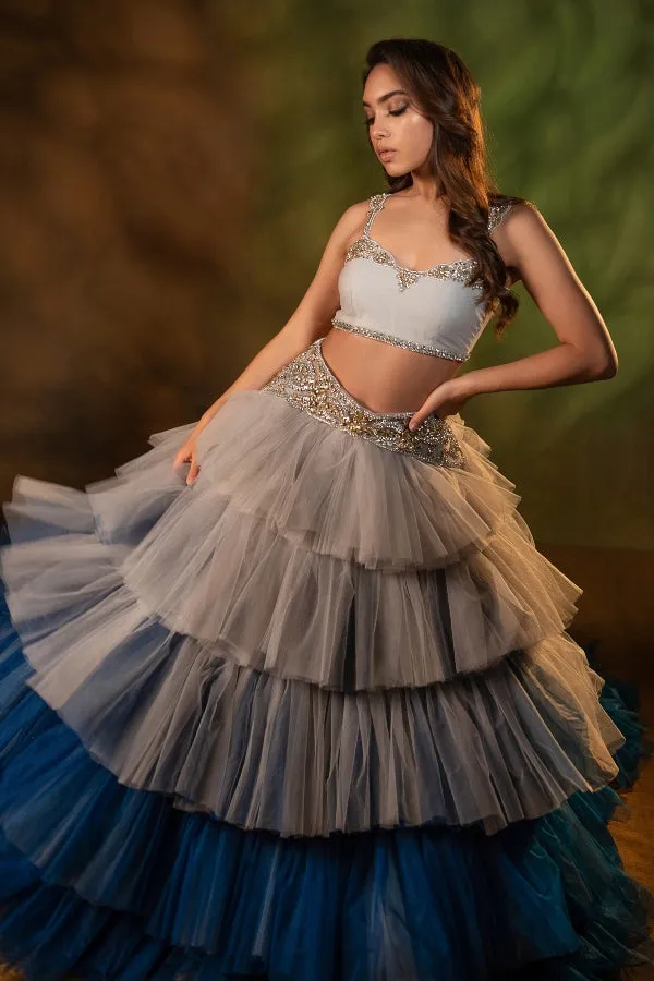 DESIGNER TULLE CROP TOP AND SKIRT