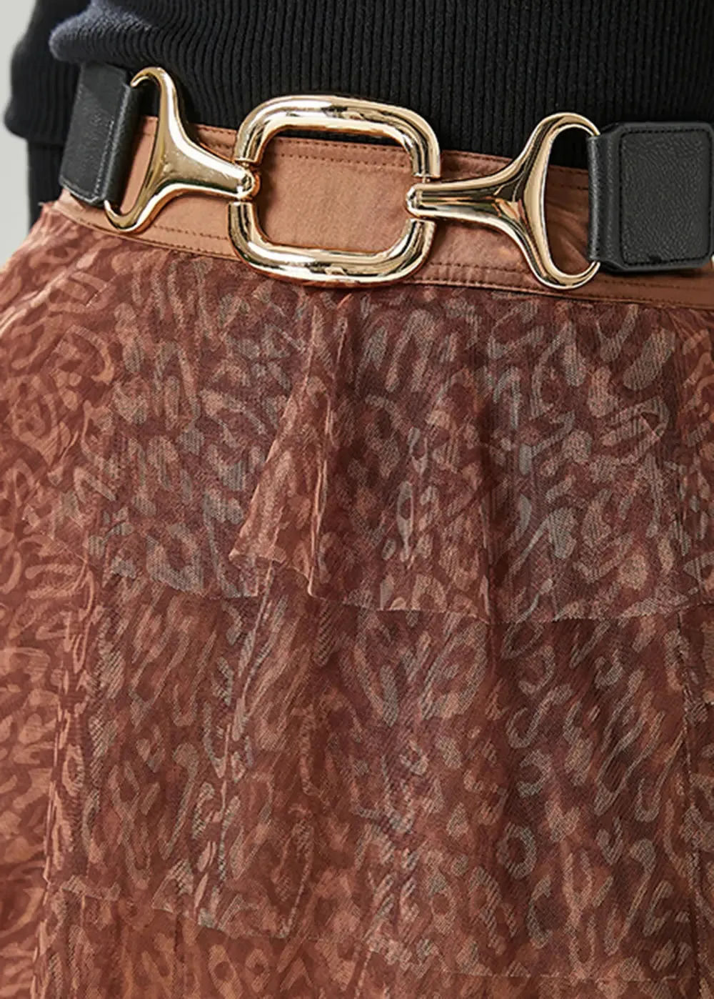 Diy Brick Red Layered Design Print Tulle Skirt Summer ML0479