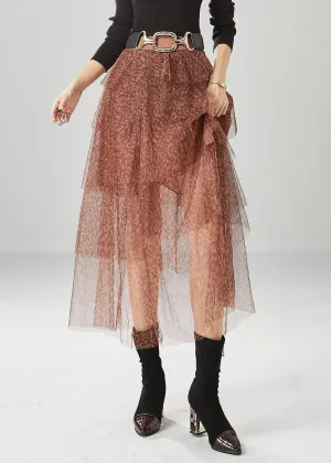 Diy Brick Red Layered Design Print Tulle Skirt Summer ML0479