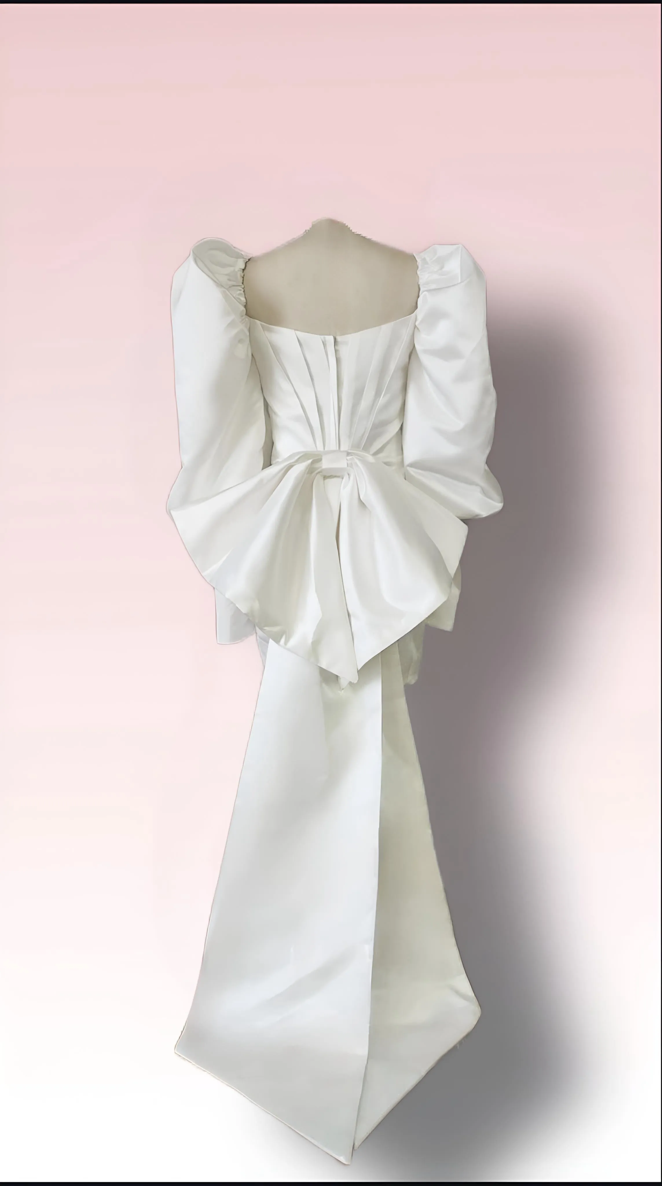 Dramatic Satin Long Puff Sleeves Short Bridal Dress with Big Bow