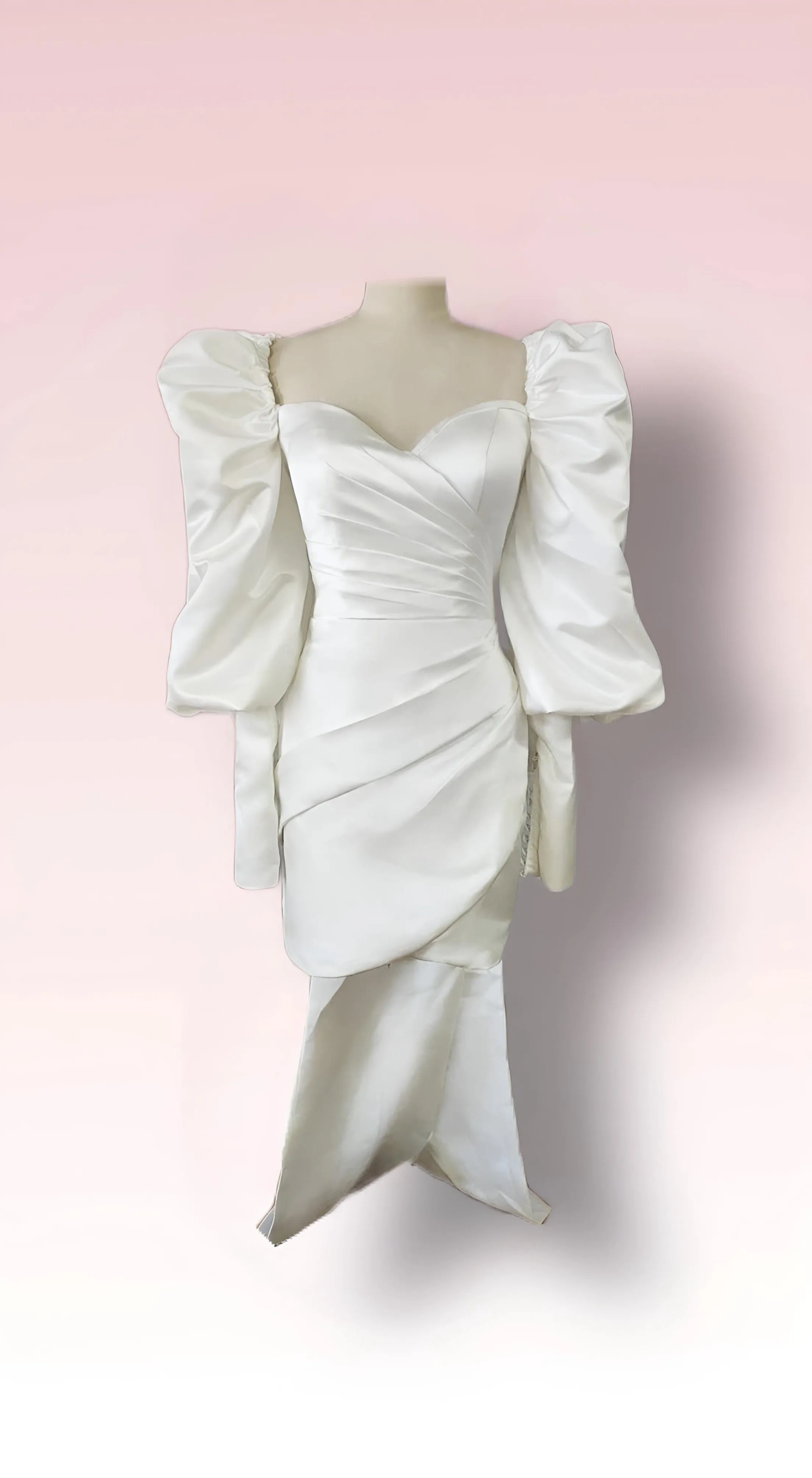 Dramatic Satin Long Puff Sleeves Short Bridal Dress with Big Bow