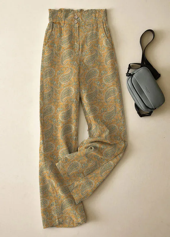 Elegant Grey High Waist Button Linen Straigh Pants Summer LY4531